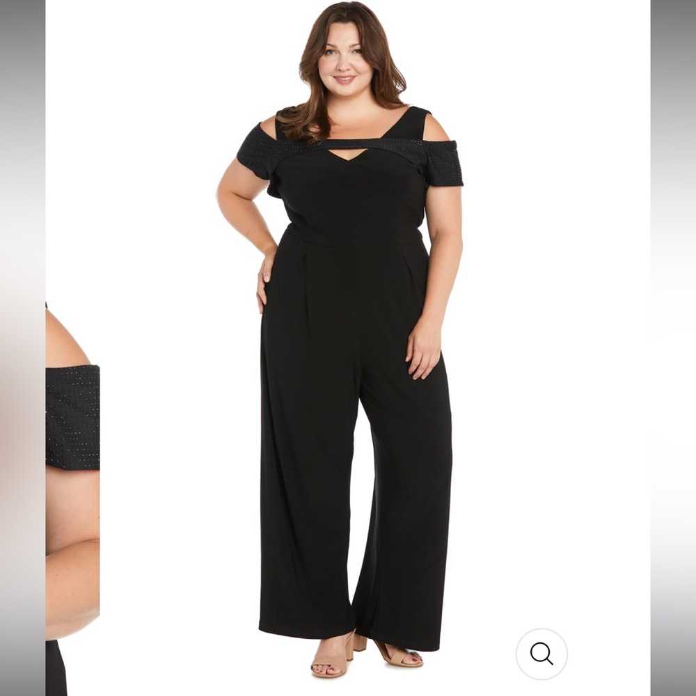 R & M Richards Women’s 16W Black Jumpsuit with Rhinestones